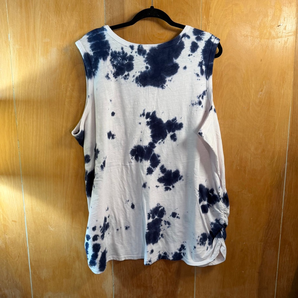 Lane Bryant Womens Blue White Tie Dye Ruched Side Tank Top Size 26/28 Plus Size - Picture 2 of 5